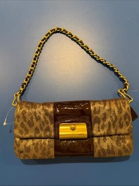 Coach Leopard-Print Shoulder Bag with Gold Chain